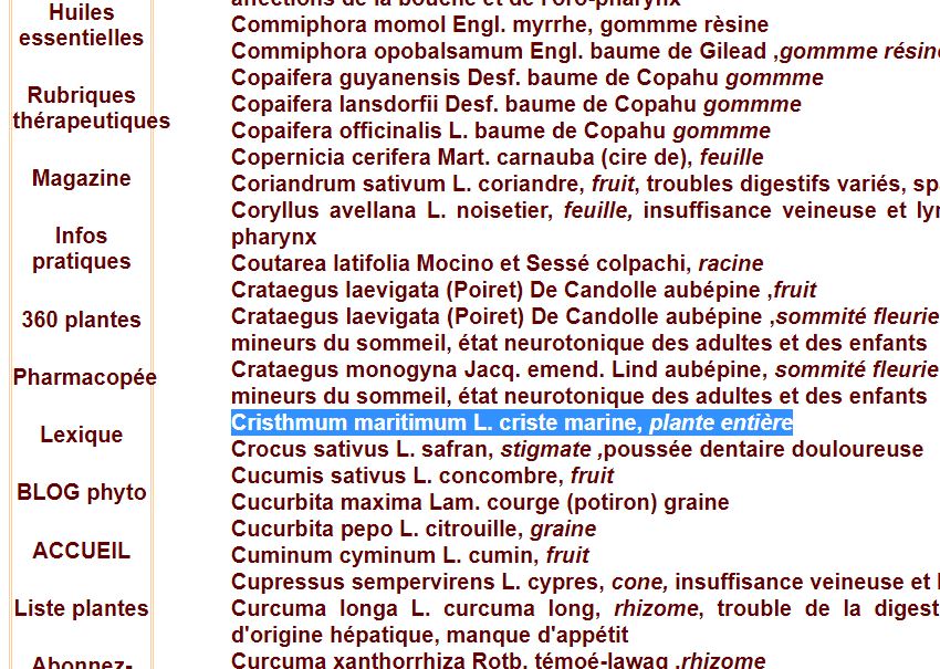 Cristhmum maritimum海茴香在法國國家藥典 FRENCH PHARMACOPOEIA